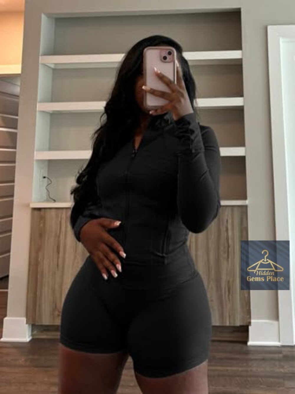 Two Piece Short Set Long Sleeve Zip Jacket Biker Shorts Sweatsuit - Picture 3 of 7